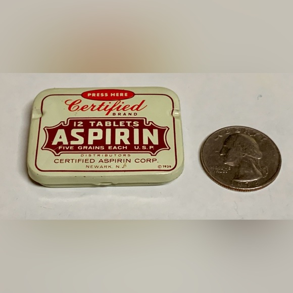 Mid Century Vintage CERTIFIED Brand Aspirin Hinge Lidded Medicine Tin - Picture 1 of 16